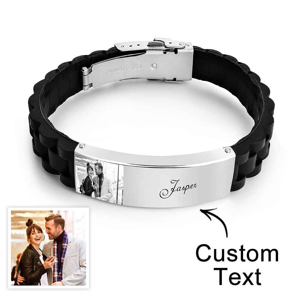 Custom Photo Silicone Bracelet Engraved Vintage Wide Bracelet For Men - yournamenecklaceau