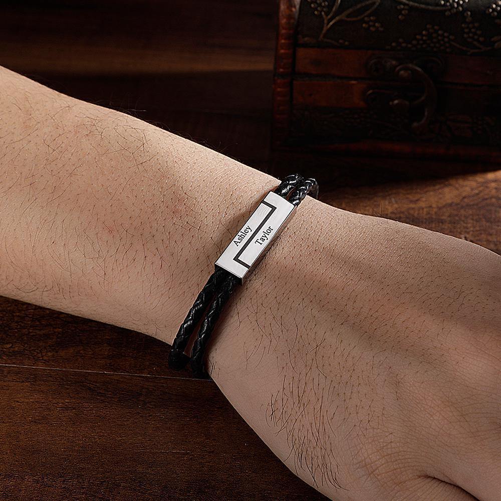 Men's Leather Bracelet Personalised Leather Wrap Bracelet, Engraved Name Bracelet Couple's Gifts
