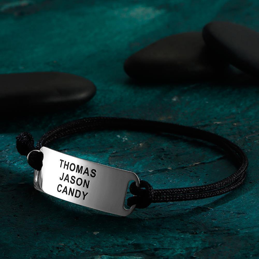 Men's Leather Bracelet Custom Men's Bracelet Engraved Bent card Bracelet Gift for Best Friend -Silver