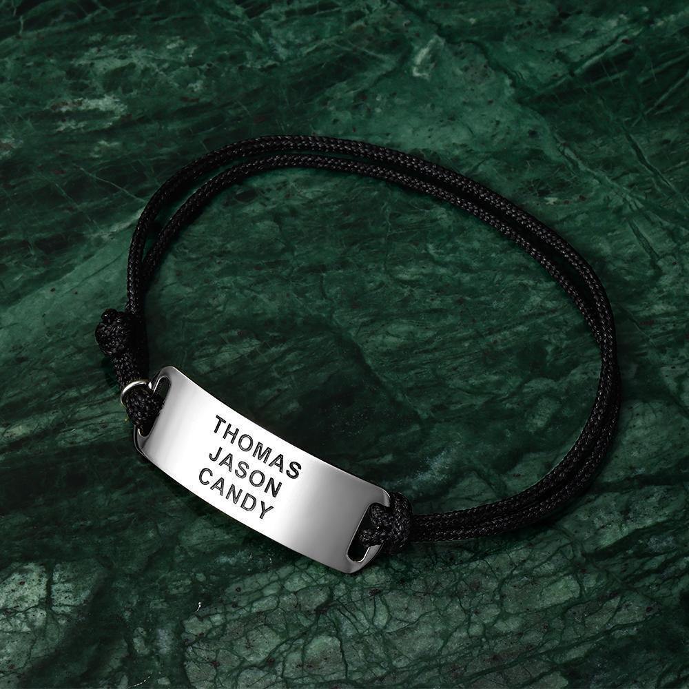 Men's Leather Bracelet Custom Men's Bracelet Engraved Bent card Bracelet Gift for Best Friend -Silver