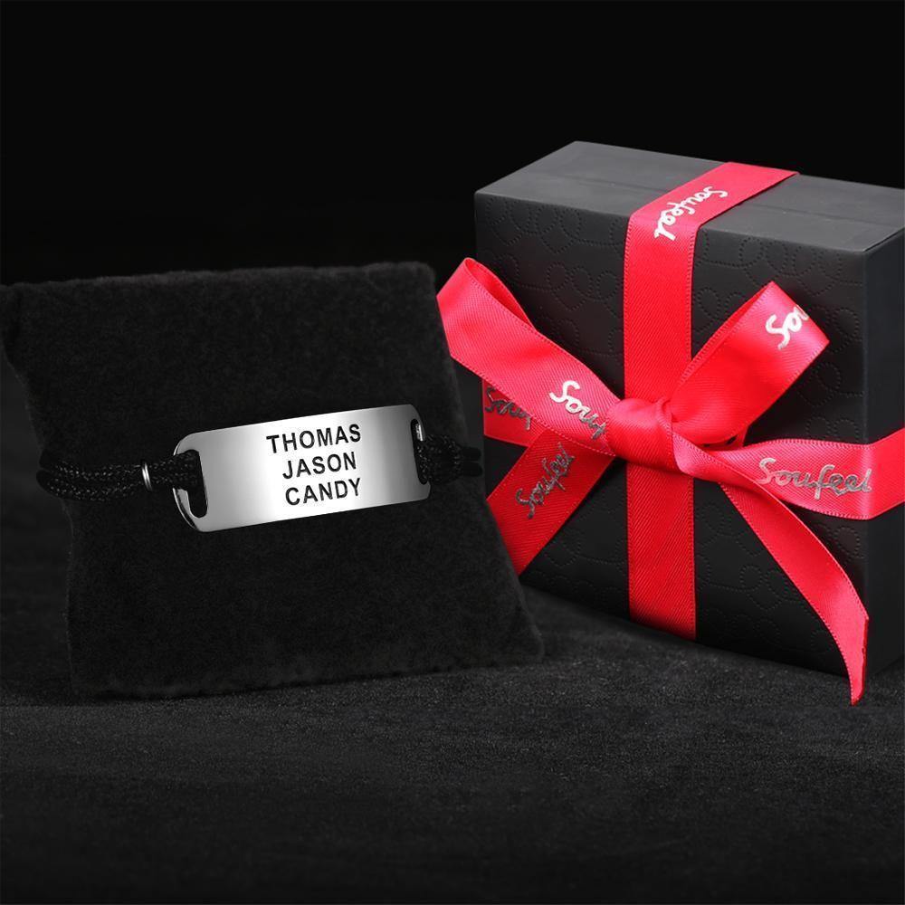 Men's Leather Bracelet Custom Men's Bracelet Engraved Bent card Bracelet Gift for Best Friend -Silver