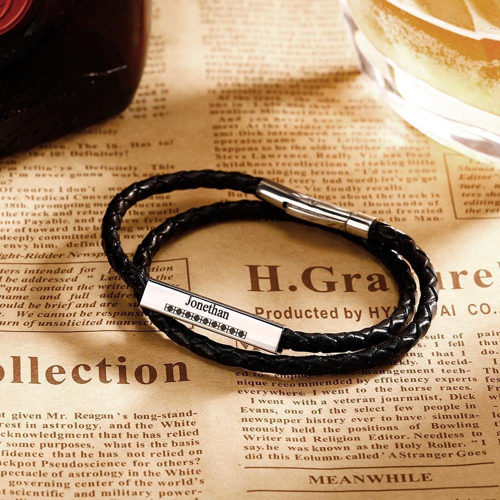 Men's Leather Bracelet Leather Wrap Bracelet, Name Bracelet Gift for Boyfriend