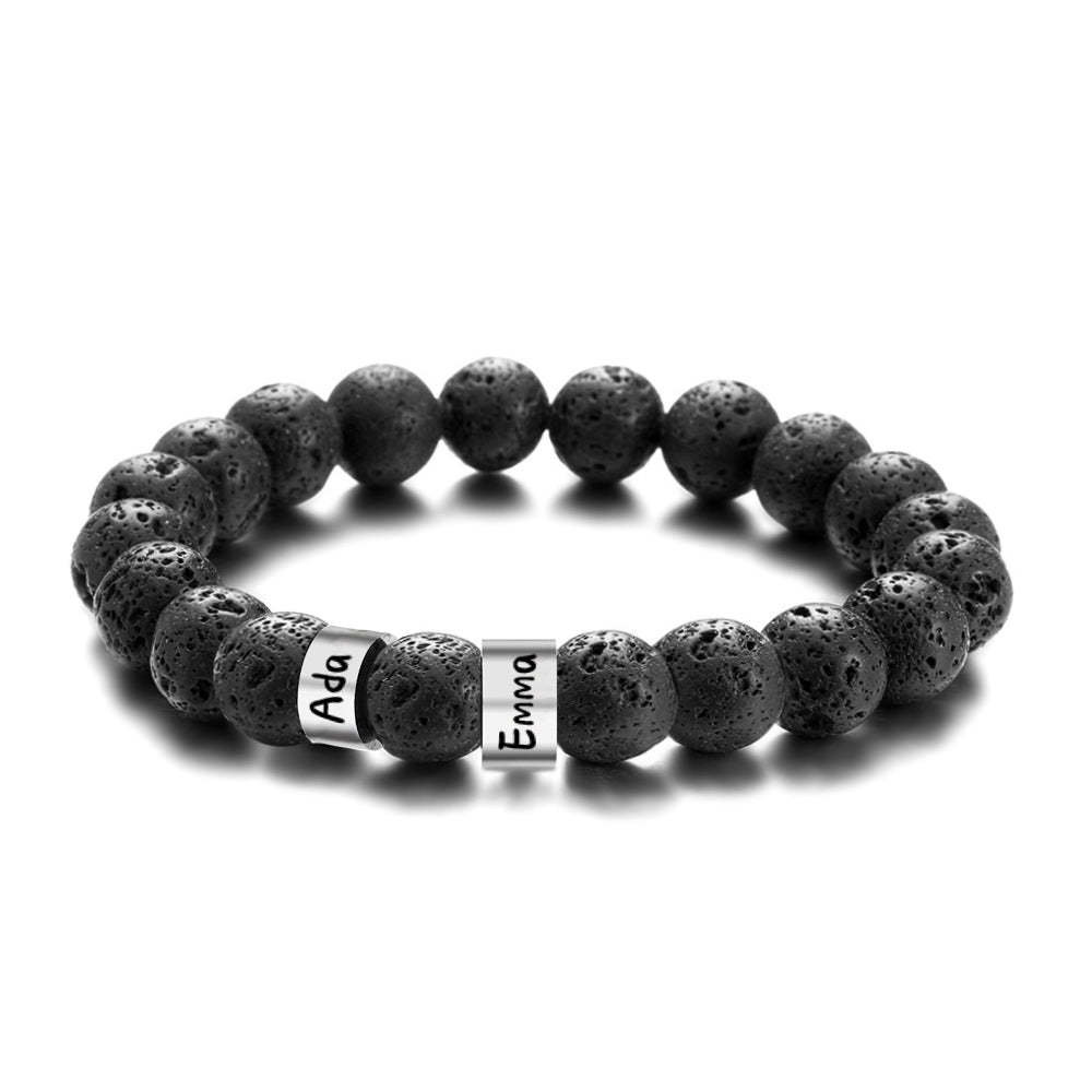 Personalized Name Black Lava Stone Bead Bracelet Gift for Men Husband Father Grandfather - yournamenecklaceau