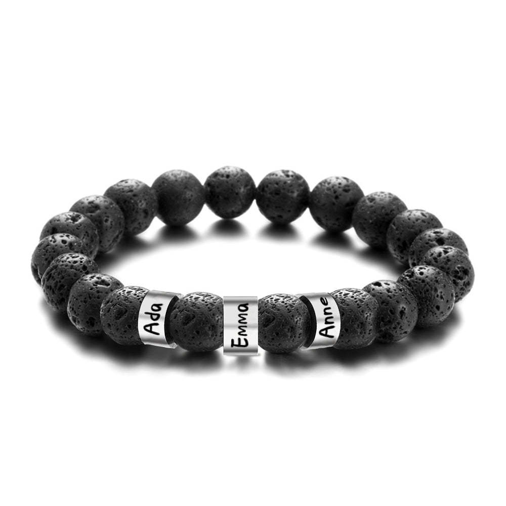 Personalized Name Black Lava Stone Bead Bracelet Gift for Men Husband Father Grandfather - yournamenecklaceau