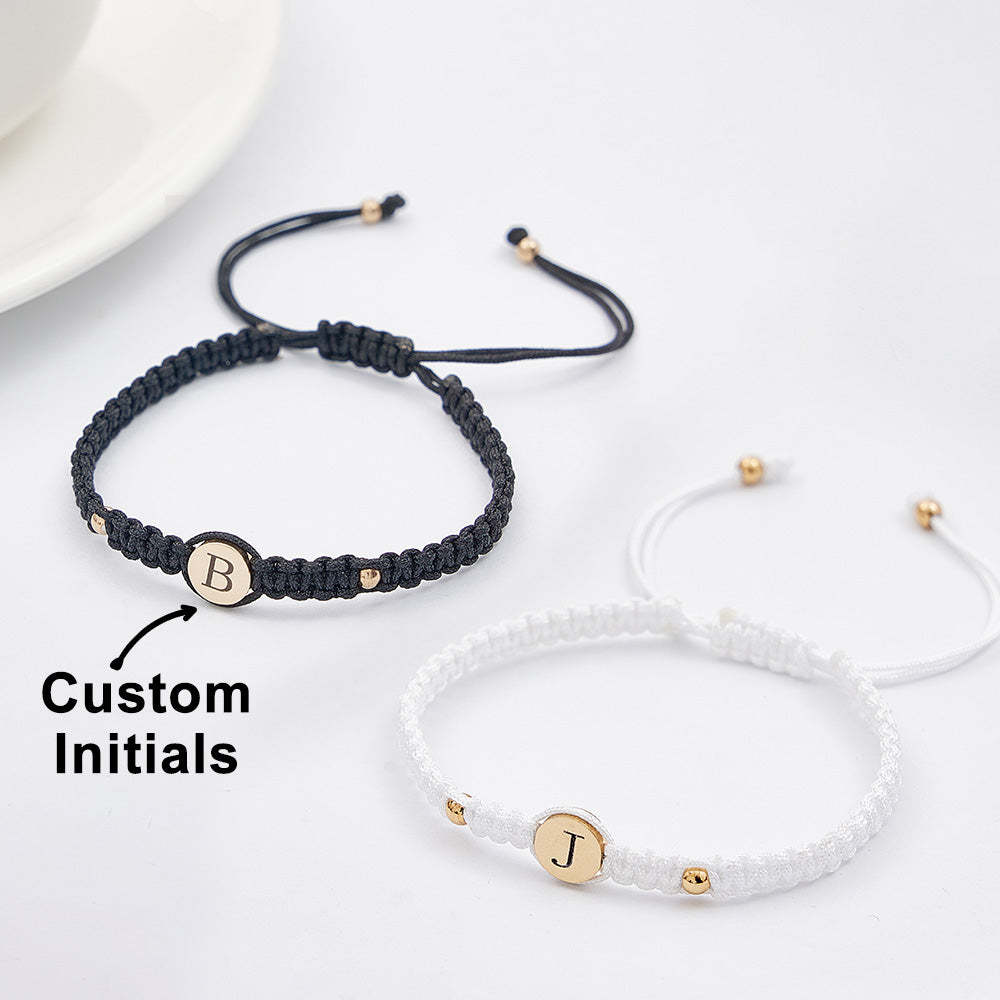 Personalized Couple Bracelets Matching Bracelets for Couples Engraving Braided Rope Wrist Couples Bracelets Gift for Lover - yournamenecklaceau