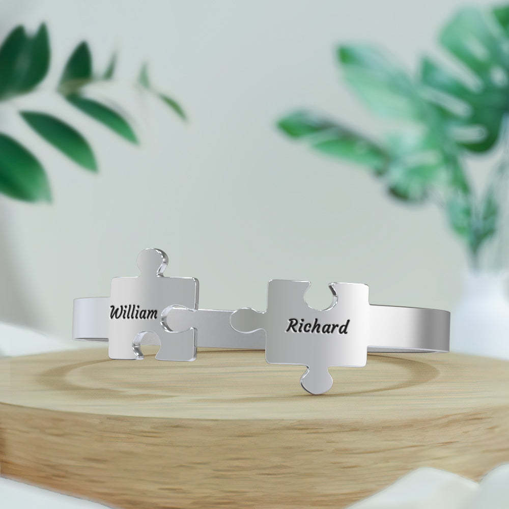Engraved Promise Bracelet Puzzle Bracelet Gift for Couple - yournamenecklaceau