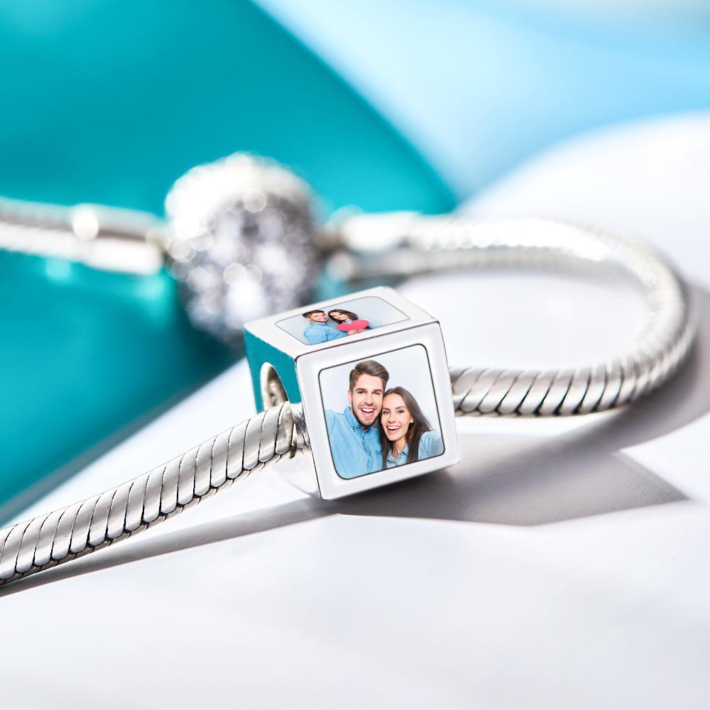 Custom Four-Sided Photo Charm Square Copper Charm Creative Gift for Women - yournamenecklaceau