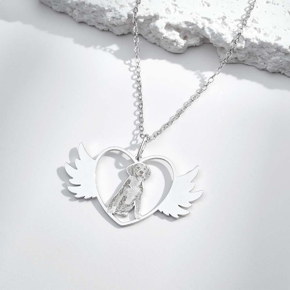 Custom Photo Engraved Necklace Angel Pet Remember Gift - yournamenecklaceau