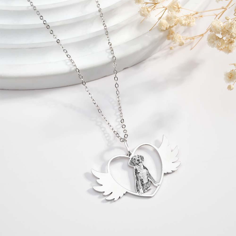 Custom Photo Engraved Necklace Angel Pet Remember Gift - yournamenecklaceau