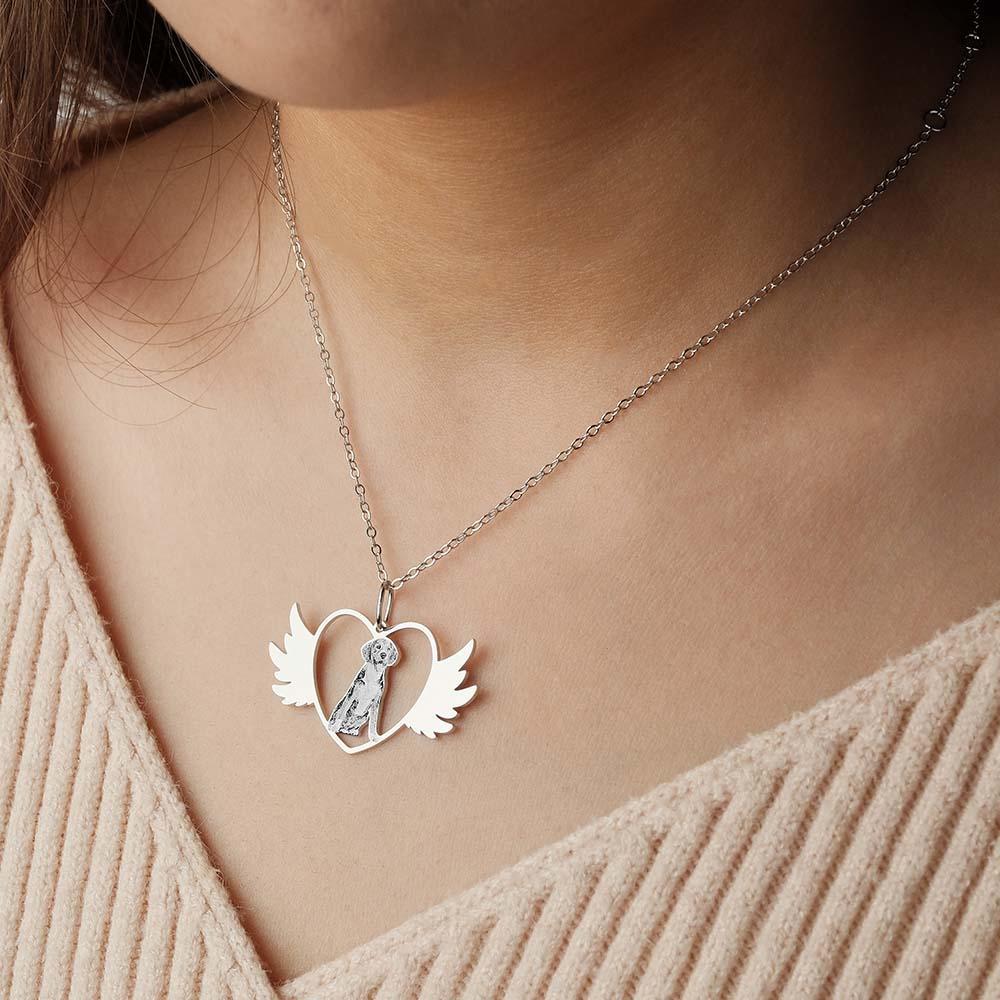 Custom Photo Engraved Necklace Angel Pet Remember Gift - yournamenecklaceau