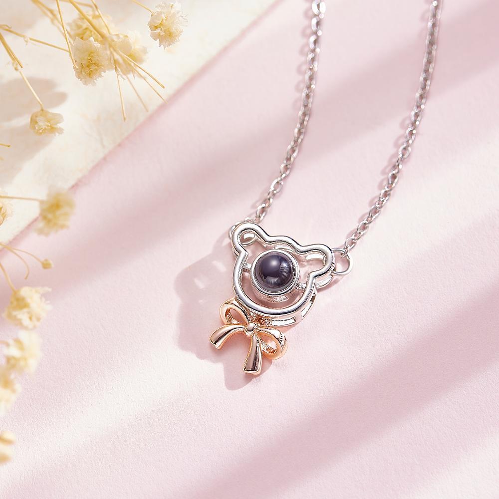 Custom Projection Necklace Bow Bear Cute Gift for Girl - yournamenecklaceau