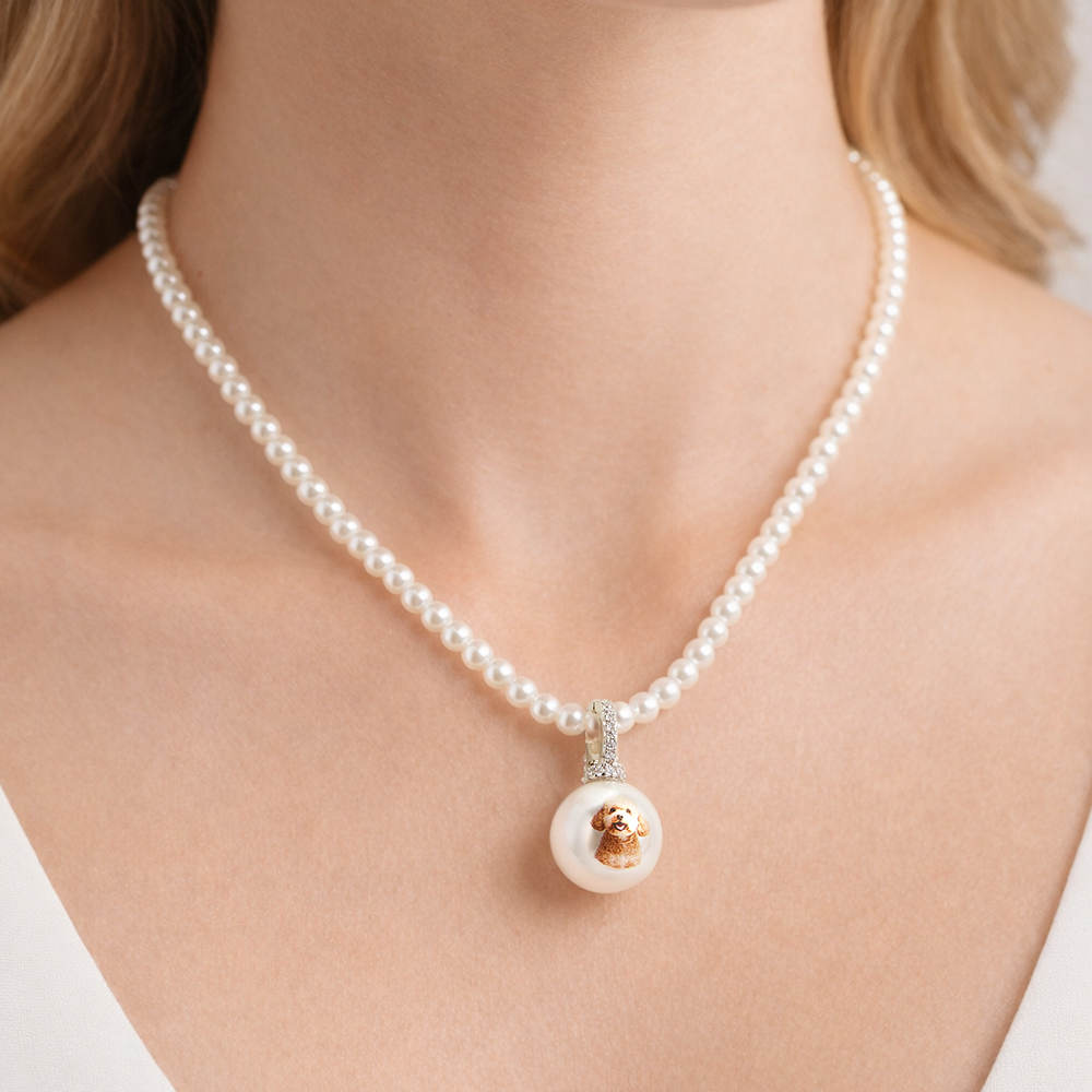 Custom Pet Photo Pearl Necklace Personalized Pet Portrait Pearl Chain Can Be Adjustable Pendant Necklace Natural Pearl Jewelry Gift For Pet Lovers - NameNecklaceAU