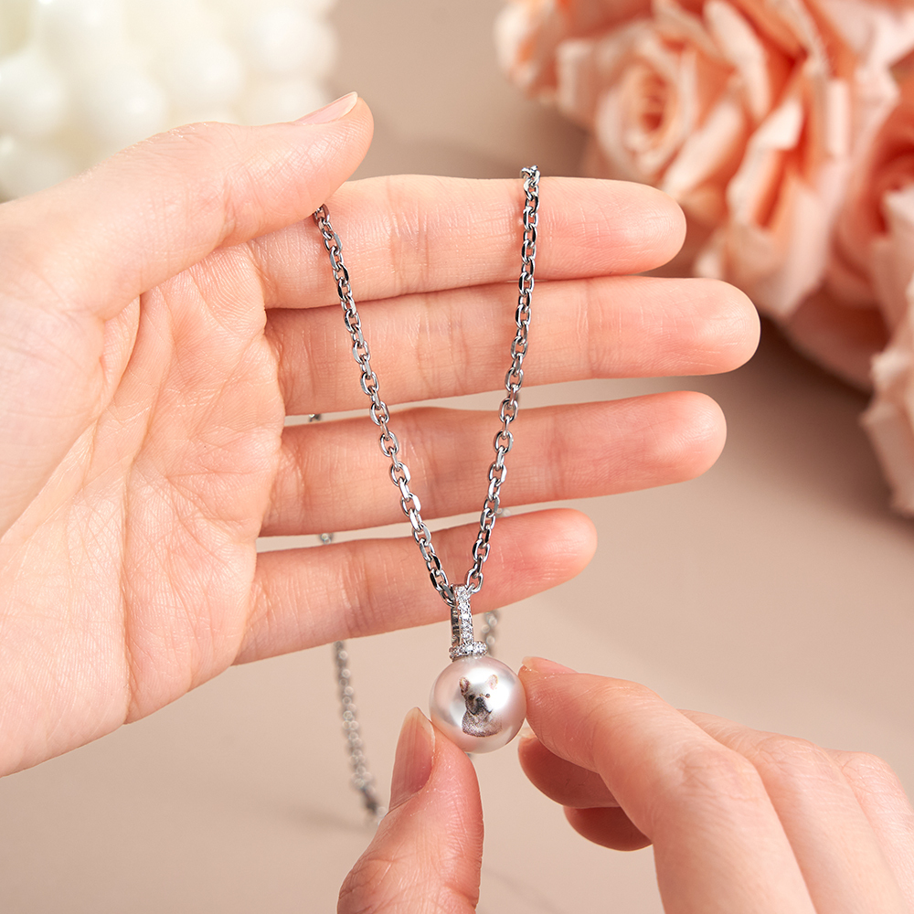 Custom Pet Photo Pearl Necklace Personalized Pet Portrait Pearl Chain Can Be Adjustable Pendant Necklace Natural Pearl Jewelry Gift For Pet Lovers - NameNecklaceAU