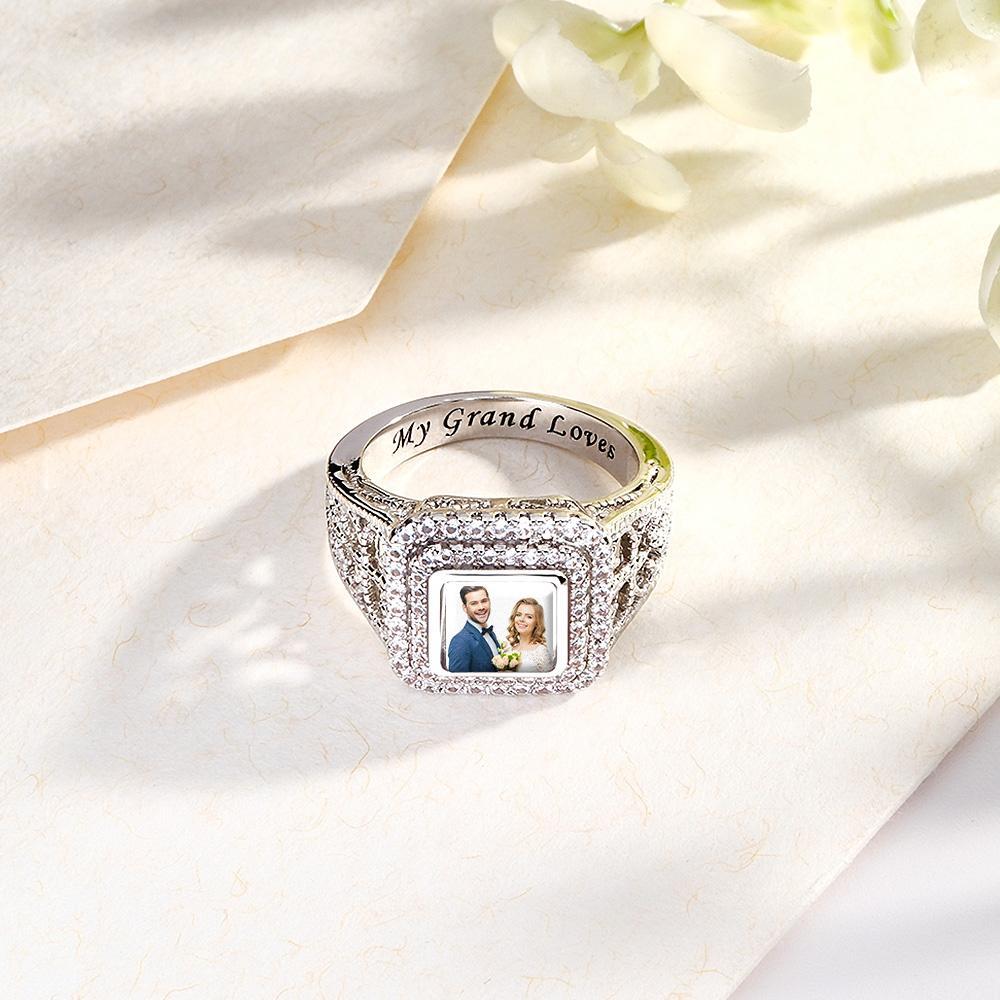 Custom Photo Zircon Ring Noble Bling Jewelry Gifts for Couples - yournamenecklaceau