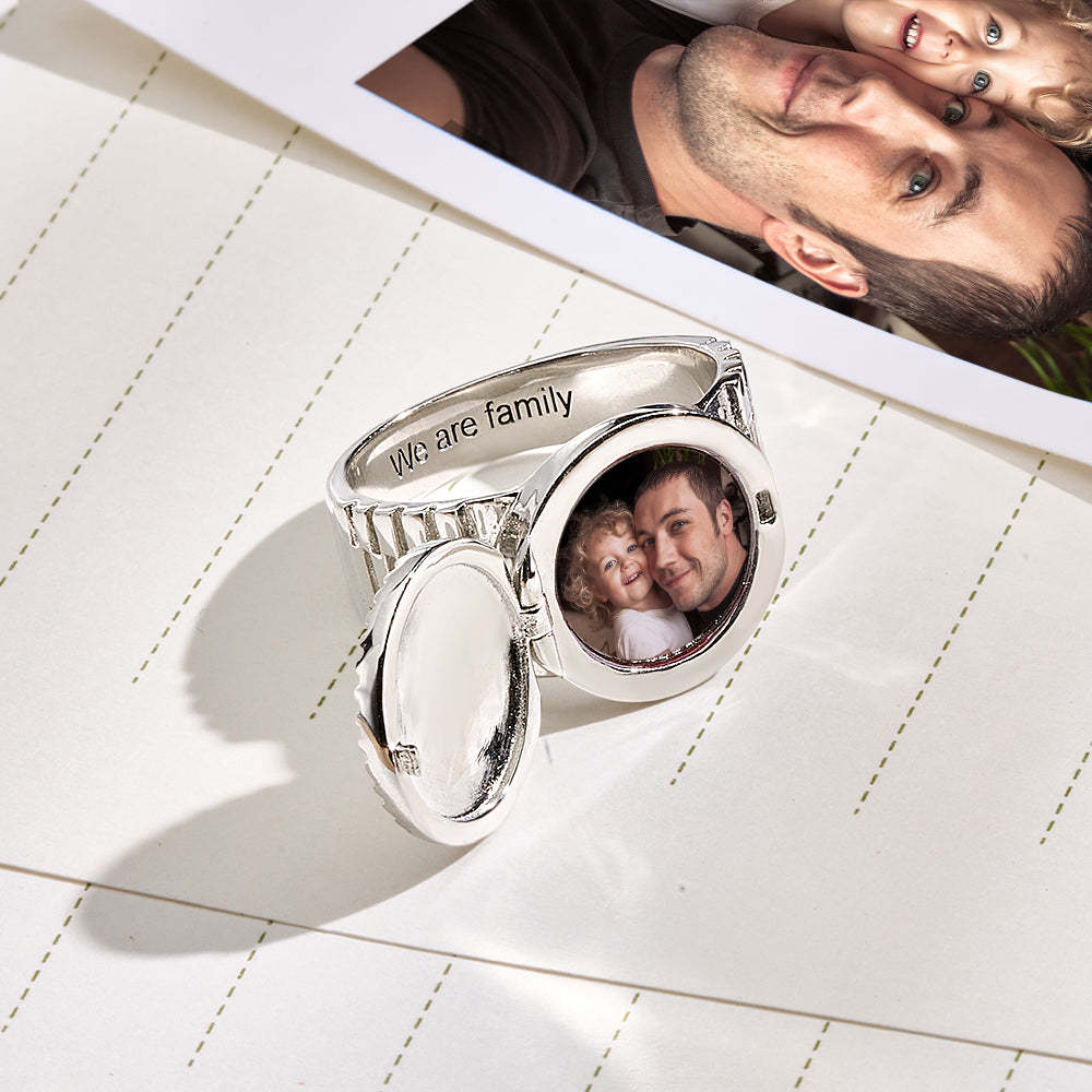 Custom Photo Engraved Signet Ring Personalized Photo Locket Ring Birthday/Father's Day/Memorial Gift for Dad/Husband/Lover - yournamenecklaceau
