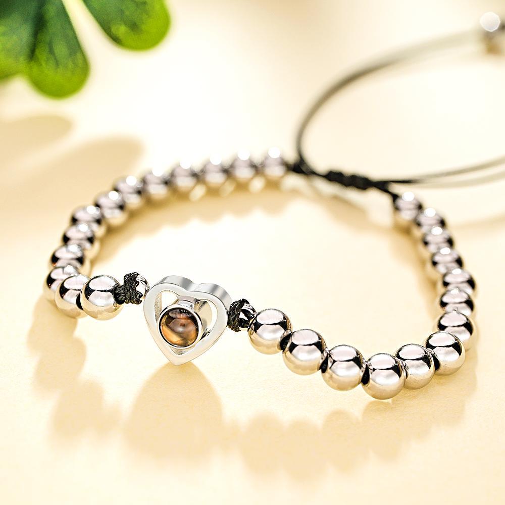 Custom Photo Projection Bracelet Personalized Heart Beads Adjustable Bracelet Gifts For Women - yournamenecklaceau