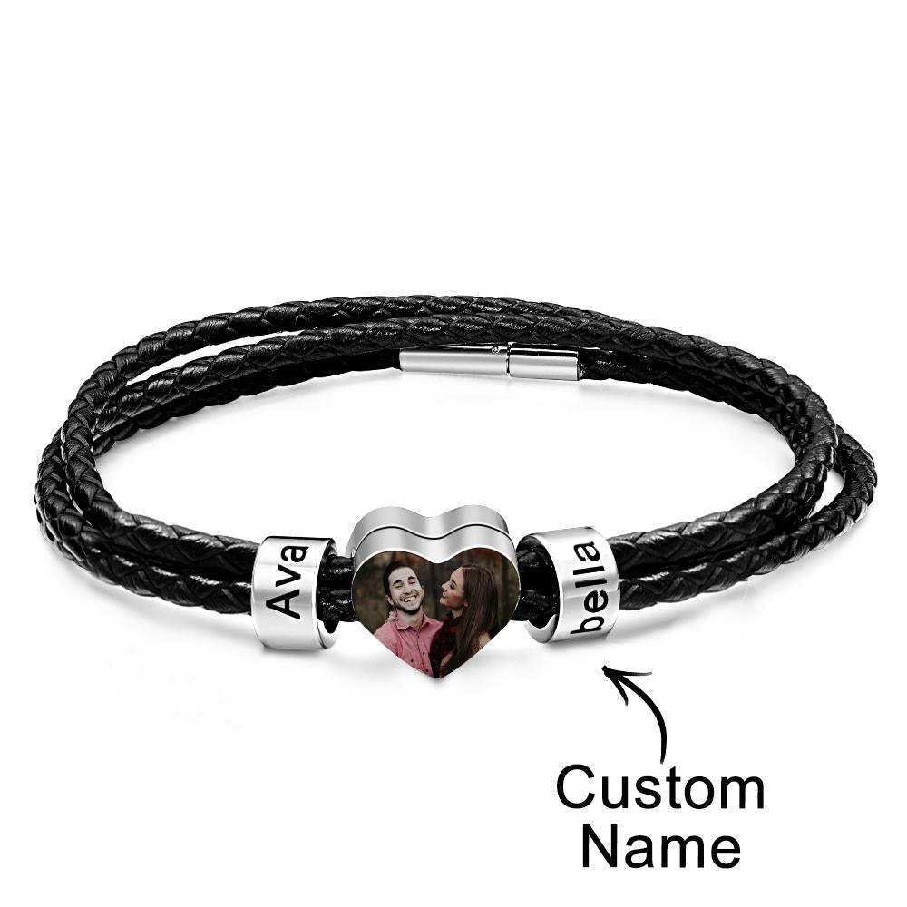 Custom Photo Name Bracelet Weave Leather Gift for Dad - yournamenecklaceau