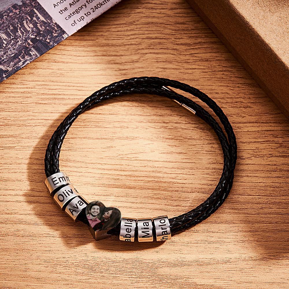 Custom Photo Name Bracelet Weave Leather Gift for Dad - yournamenecklaceau