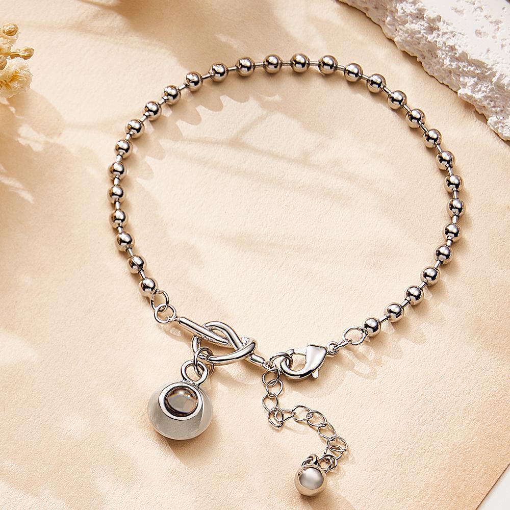 Custom Photo Projection Bracelet with Round Bead Stylish Present for Important Person - yournamenecklaceau