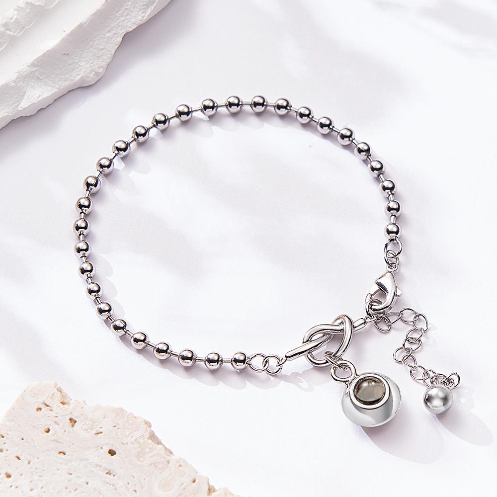 Custom Photo Projection Bracelet with Round Bead Stylish Present for Important Person - yournamenecklaceau