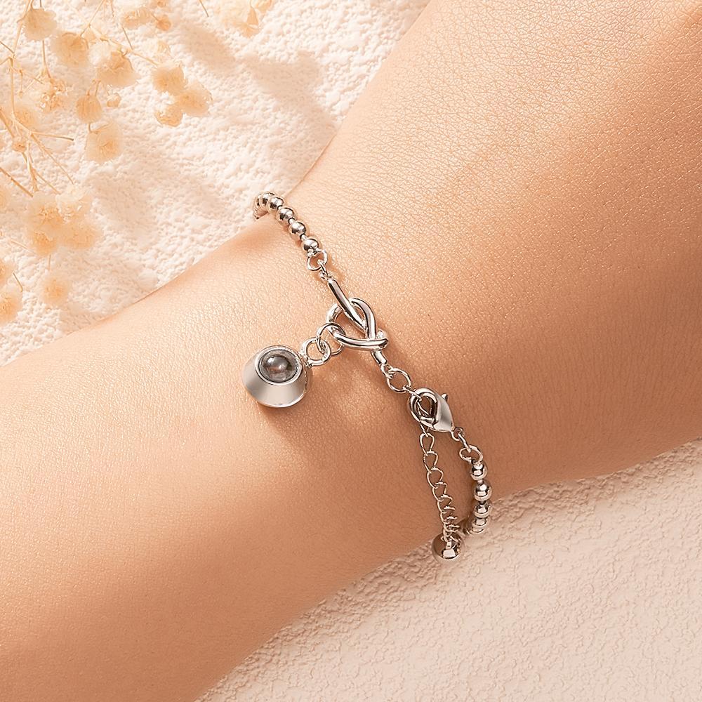 Custom Photo Projection Bracelet with Round Bead Stylish Present for Important Person - yournamenecklaceau