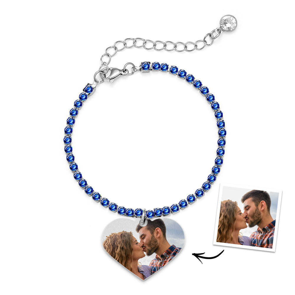 Custom Heart Photo Tennis Bracelet Love Pendant All Diamonds Bracelet Gift For Her - yournamenecklaceau