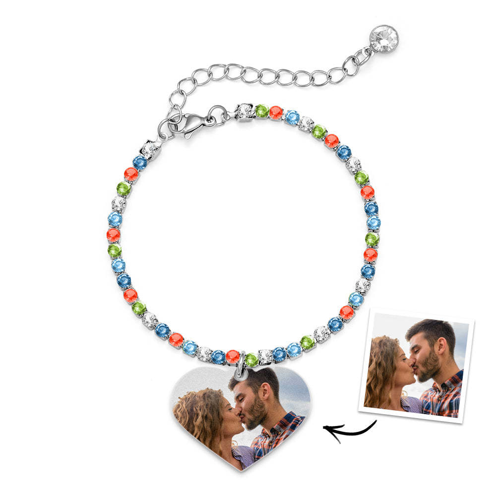 Custom Heart Photo Tennis Bracelet Love Pendant All Diamonds Bracelet Gift For Her - yournamenecklaceau