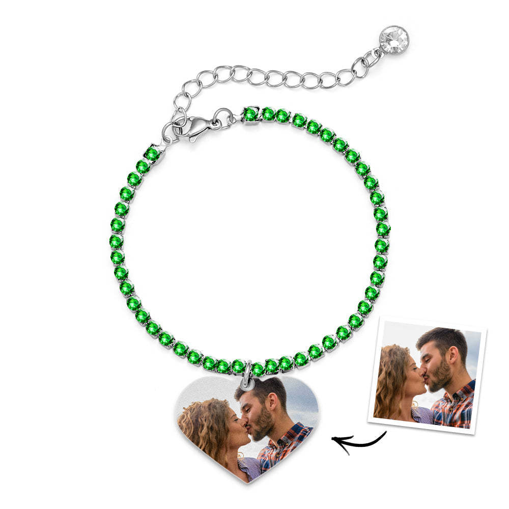 Custom Heart Photo Tennis Bracelet Love Pendant All Diamonds Bracelet Gift For Her - yournamenecklaceau
