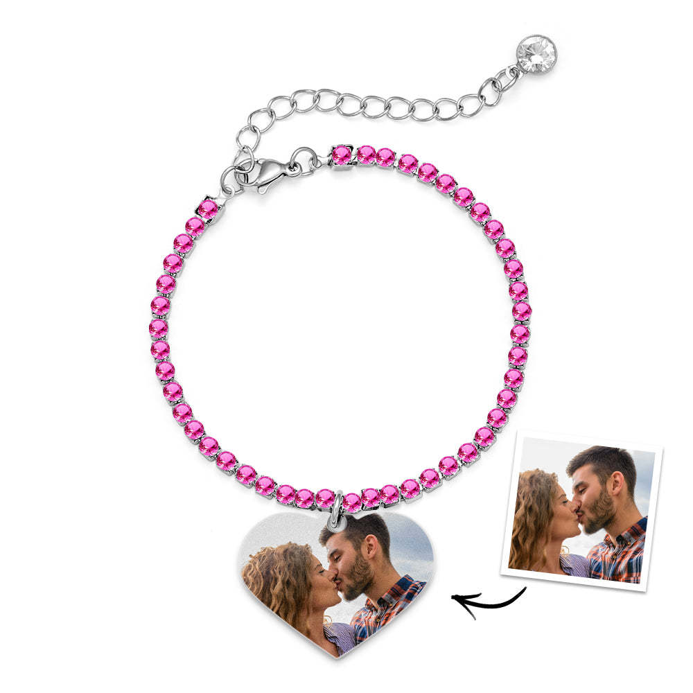 Custom Heart Photo Tennis Bracelet Love Pendant All Diamonds Bracelet Gift For Her - yournamenecklaceau