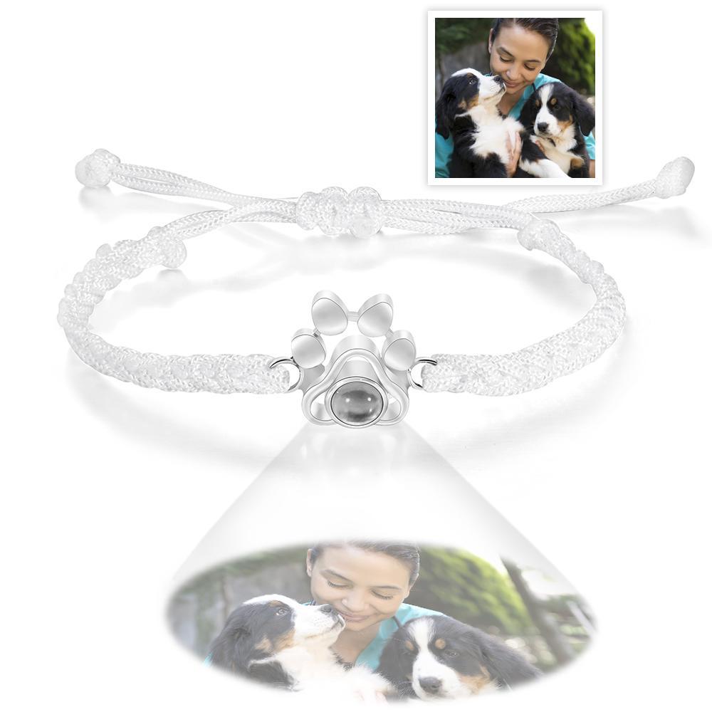 Custom Dog Paw Photo Projection Bracelet Braided Rope Bracelet Gift for Pet Lover - yournamenecklaceau