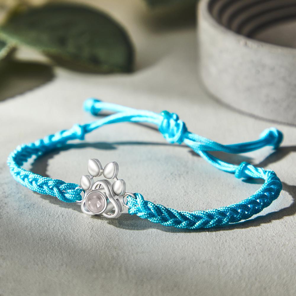 Custom Dog Paw Photo Projection Bracelet Braided Rope Bracelet Gift for Pet Lover - yournamenecklaceau