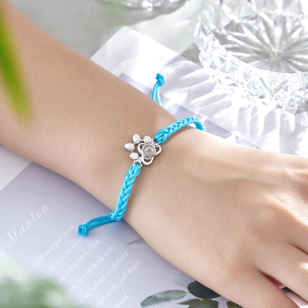 Custom Dog Paw Photo Projection Bracelet Braided Rope Bracelet Gift for Pet Lover - yournamenecklaceau