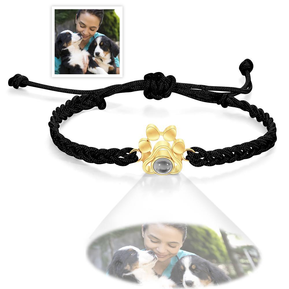 Custom Dog Paw Photo Projection Bracelet Braided Rope Bracelet Gift for Pet Lover - yournamenecklaceau