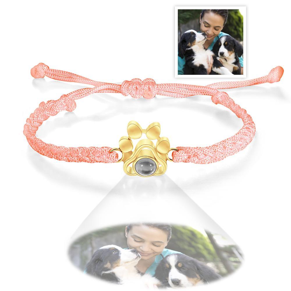 Custom Dog Paw Photo Projection Bracelet Braided Rope Bracelet Gift for Pet Lover - yournamenecklaceau