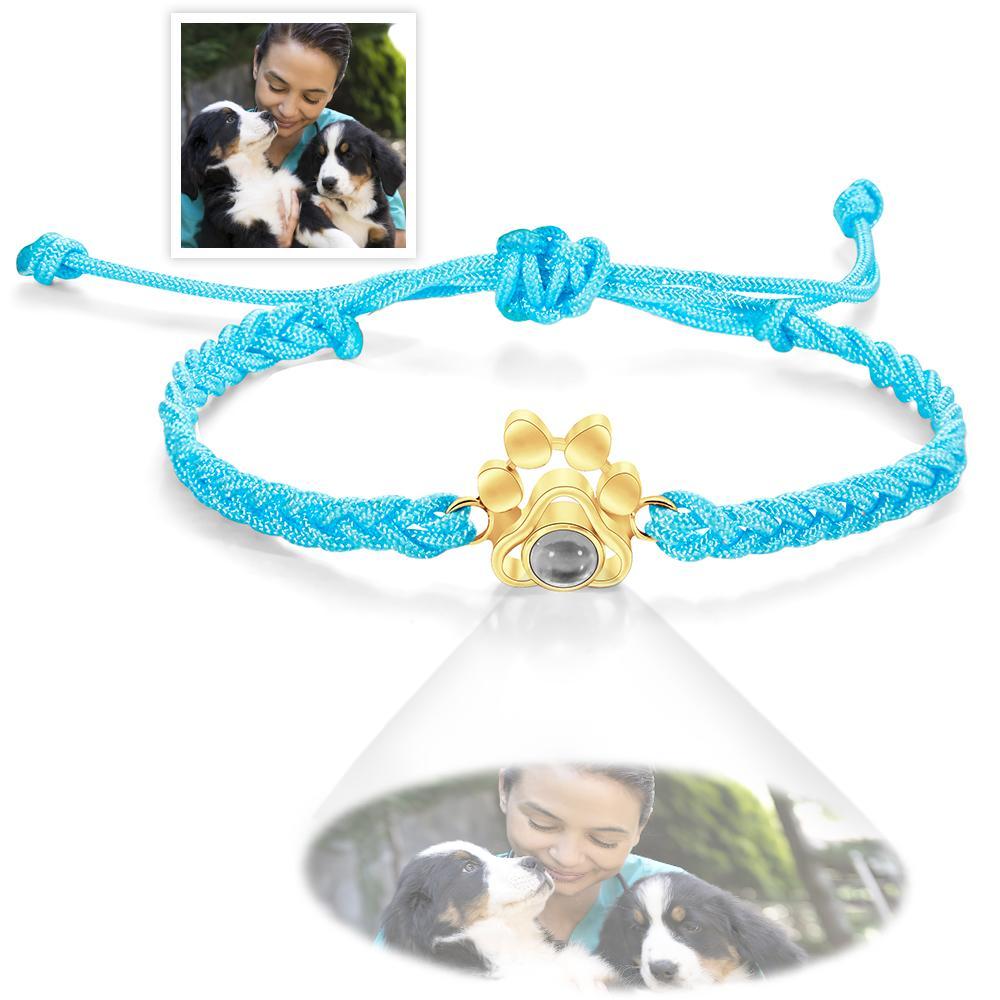 Custom Dog Paw Photo Projection Bracelet Braided Rope Bracelet Gift for Pet Lover - yournamenecklaceau