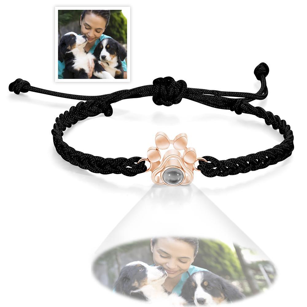 Custom Dog Paw Photo Projection Bracelet Braided Rope Bracelet Gift for Pet Lover - yournamenecklaceau
