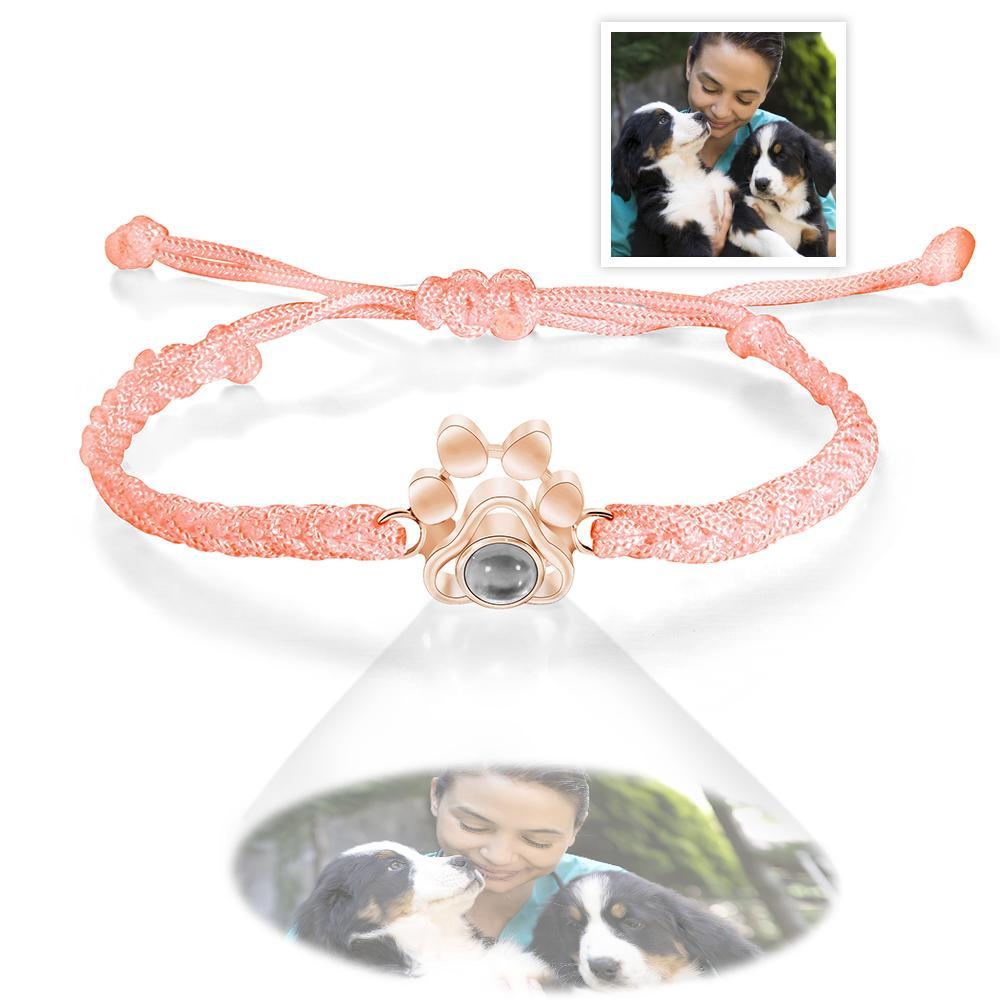 Custom Dog Paw Photo Projection Bracelet Braided Rope Bracelet Gift for Pet Lover - yournamenecklaceau