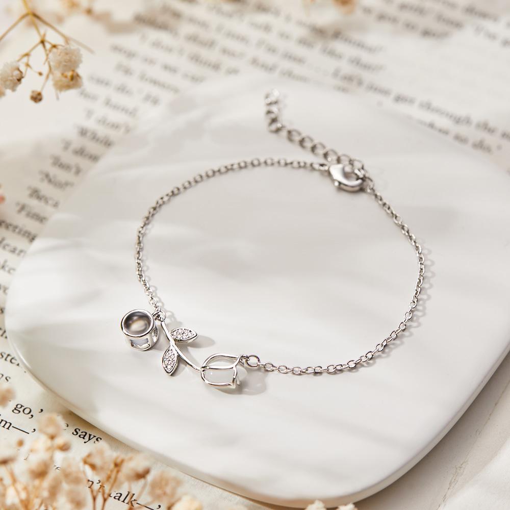 Tulip Photo Projection Bracelet Personalized Picture Flower Bracelet Minimalist Pet Memorial Jewelry - yournamenecklaceau