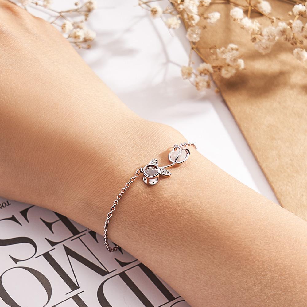 Tulip Photo Projection Bracelet Personalized Picture Flower Bracelet Minimalist Pet Memorial Jewelry - yournamenecklaceau