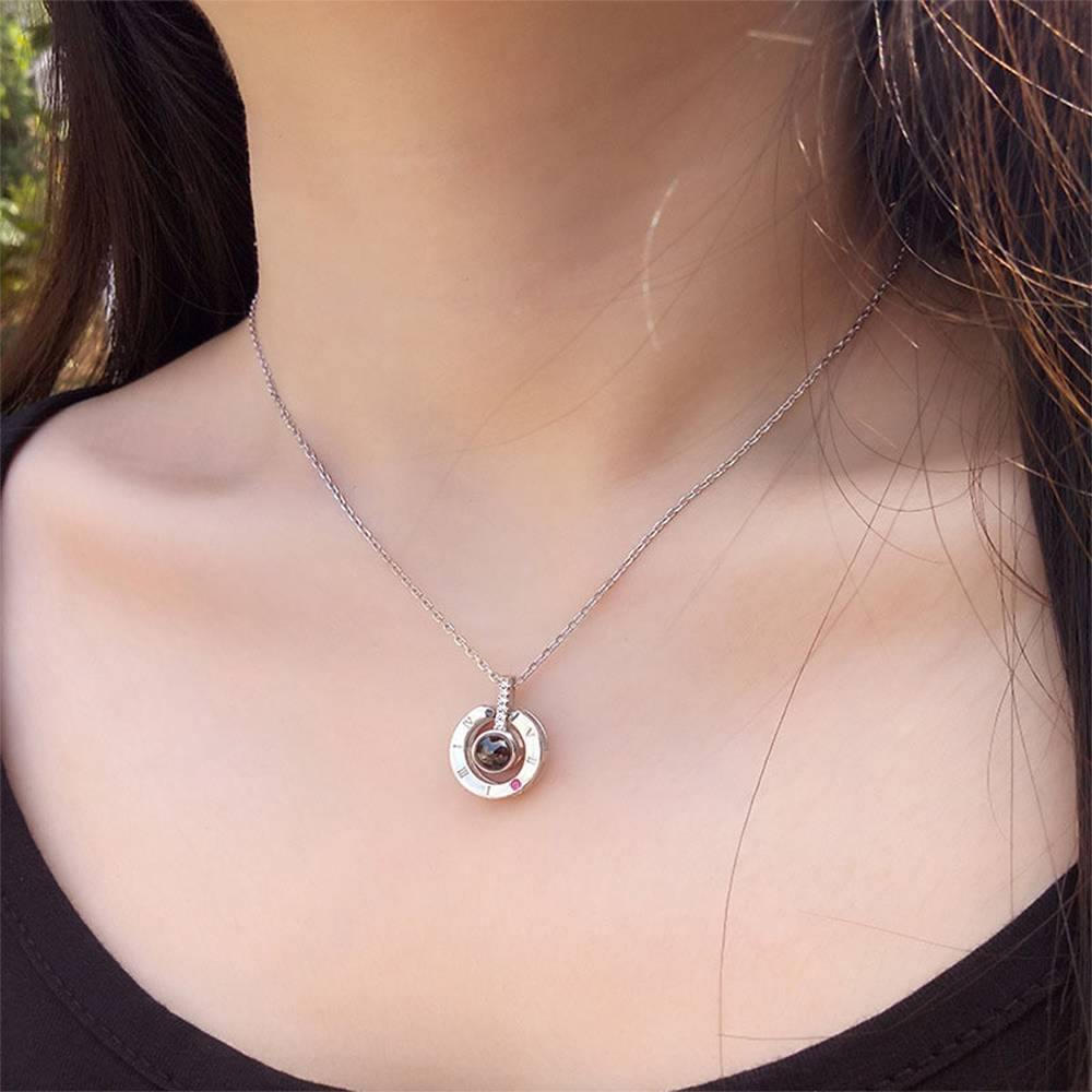 I Love You Necklace in 100 Languages Projection Photo Necklace Round-shaped Silver - yournamenecklace