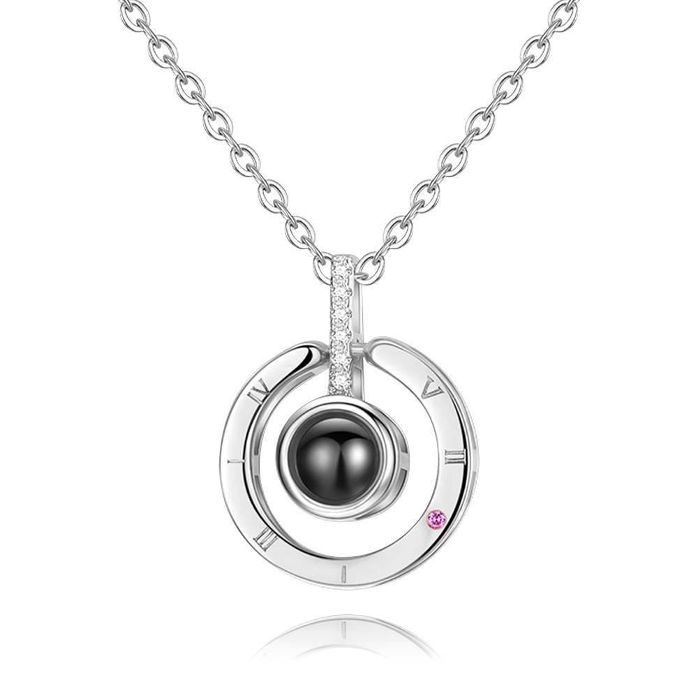 I Love You Necklace in 100 Languages Projection Photo Necklace Round-shaped Silver - yournamenecklace