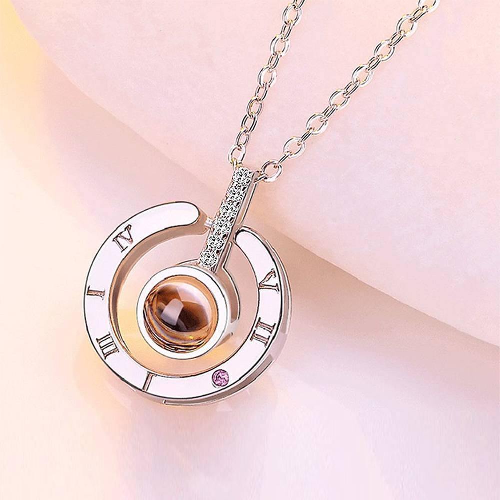 I Love You Necklace in 100 Languages Projection Photo Necklace Round-shaped Silver - yournamenecklace