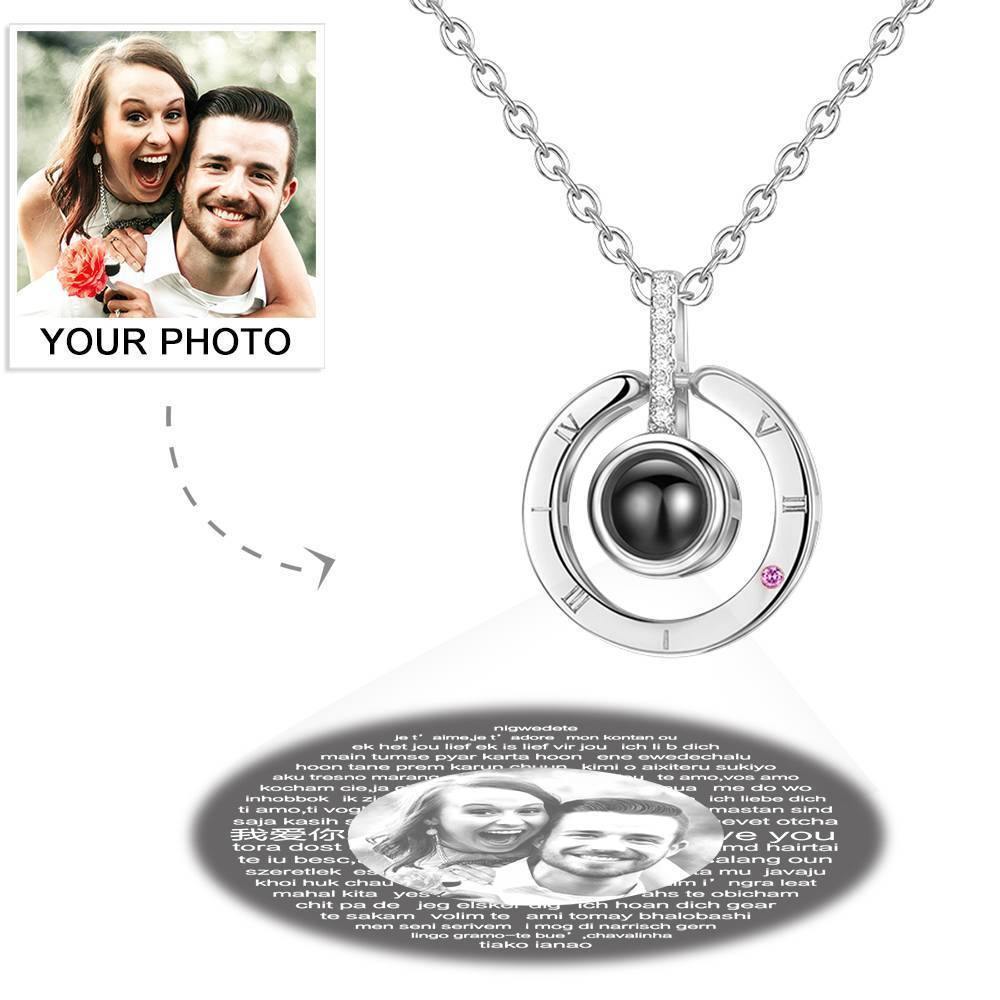 I Love You Necklace in 100 Languages Projection Photo Necklace Round-shaped Silver - yournamenecklace