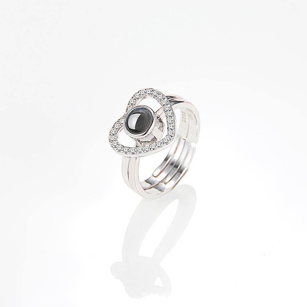 I Love You Ring Projection Photo Engraved Ring in 100 Languages, Two in One Heart-shaped Silver - yournamenecklaceus
