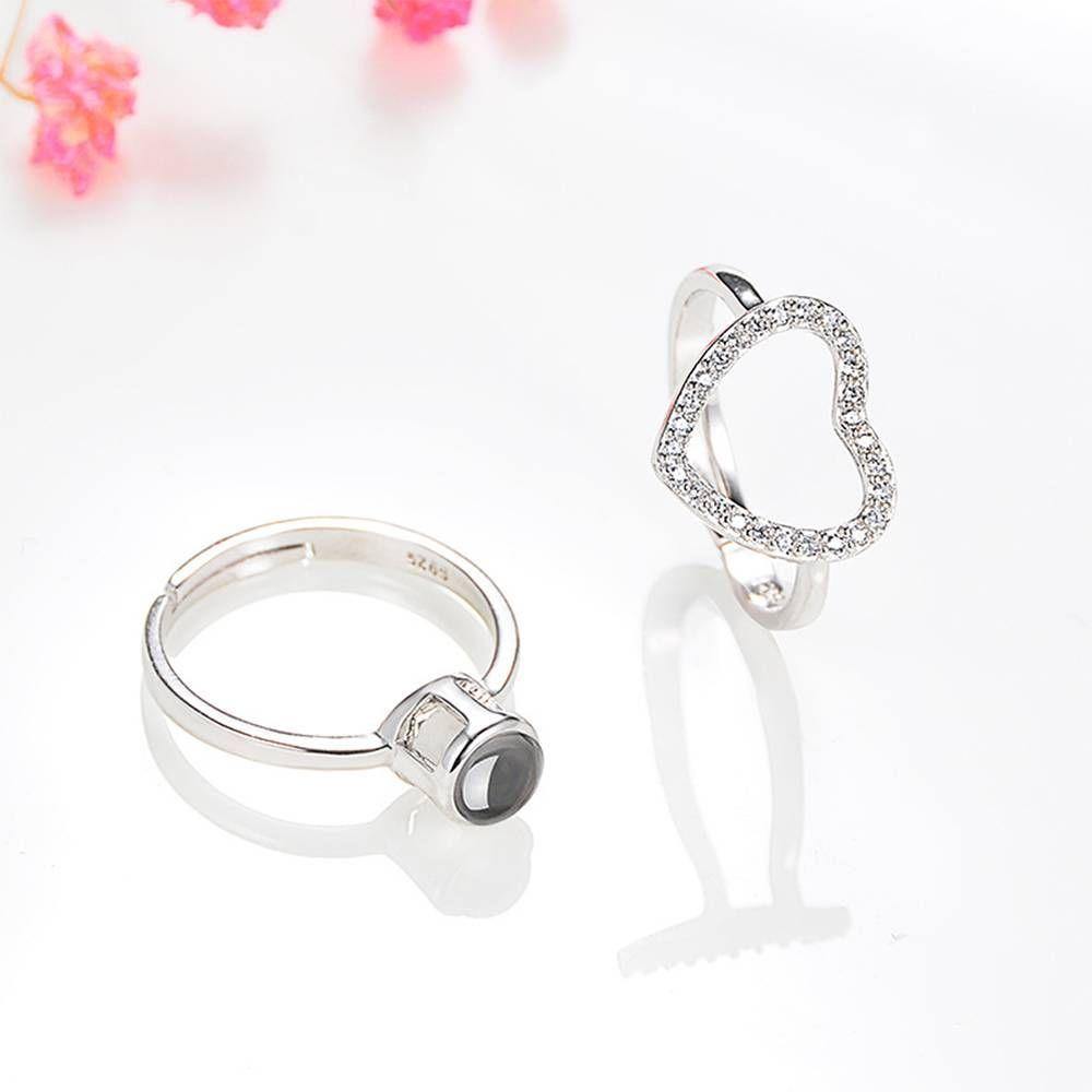 I Love You Ring Projection Photo Engraved Ring in 100 Languages, Two in One Heart-shaped Silver - yournamenecklaceus