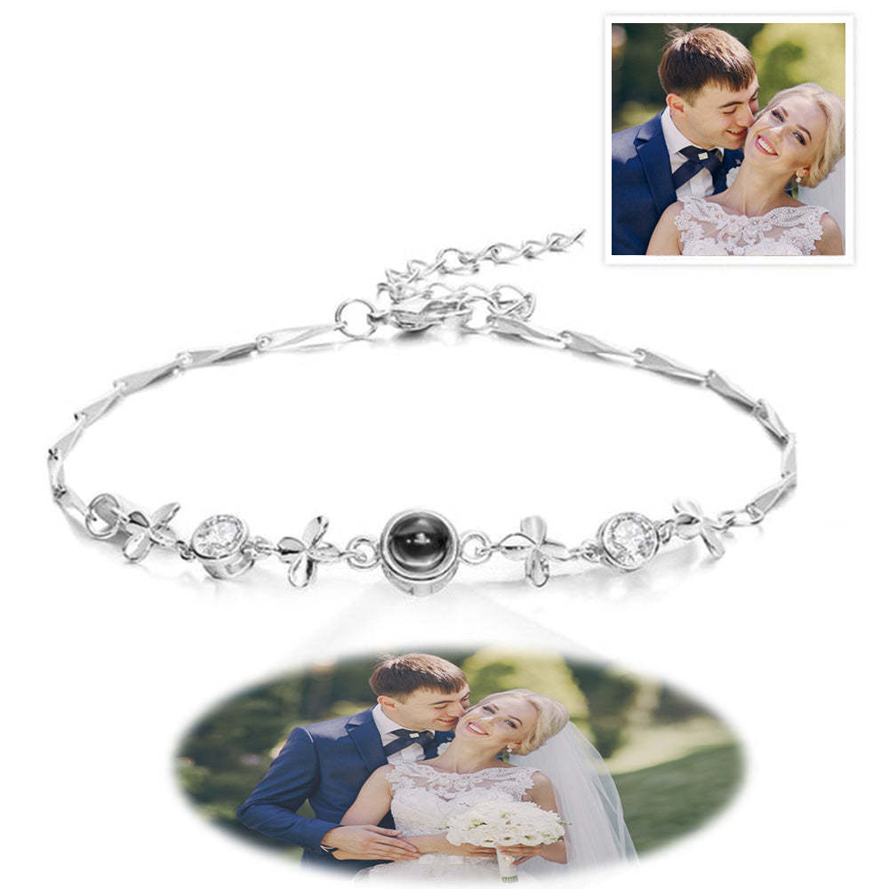 Custom Photo Projection Bracelet Four-leaf Clover Projection Bracelet Wedding Gift for Women - yournamenecklaceau