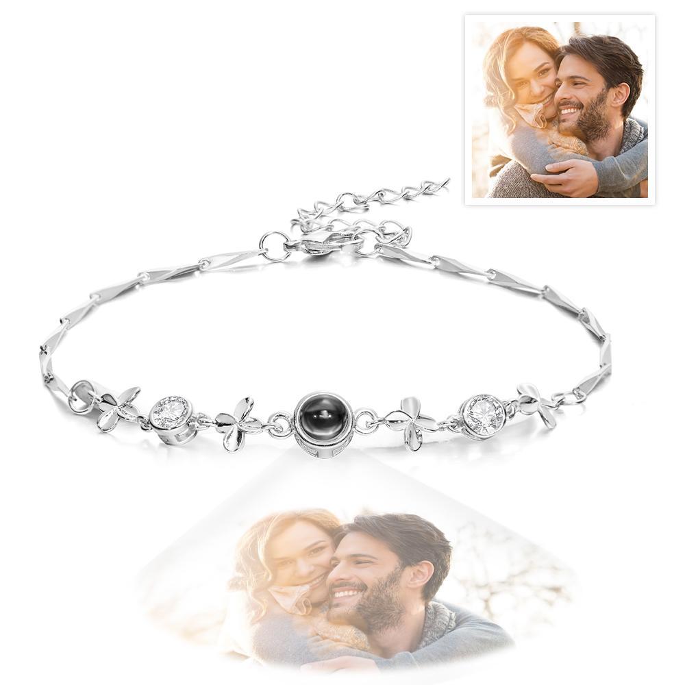 Custom Photo Projection Bracelet Four-leaf Clover Projection Bracelet Wedding Gift for Women - yournamenecklaceau
