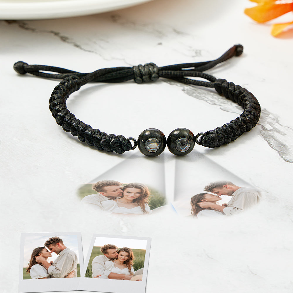 Personalized Double Pendant Projection Weave Bracelet Custom Photo Bracelet Gift for Couple Family