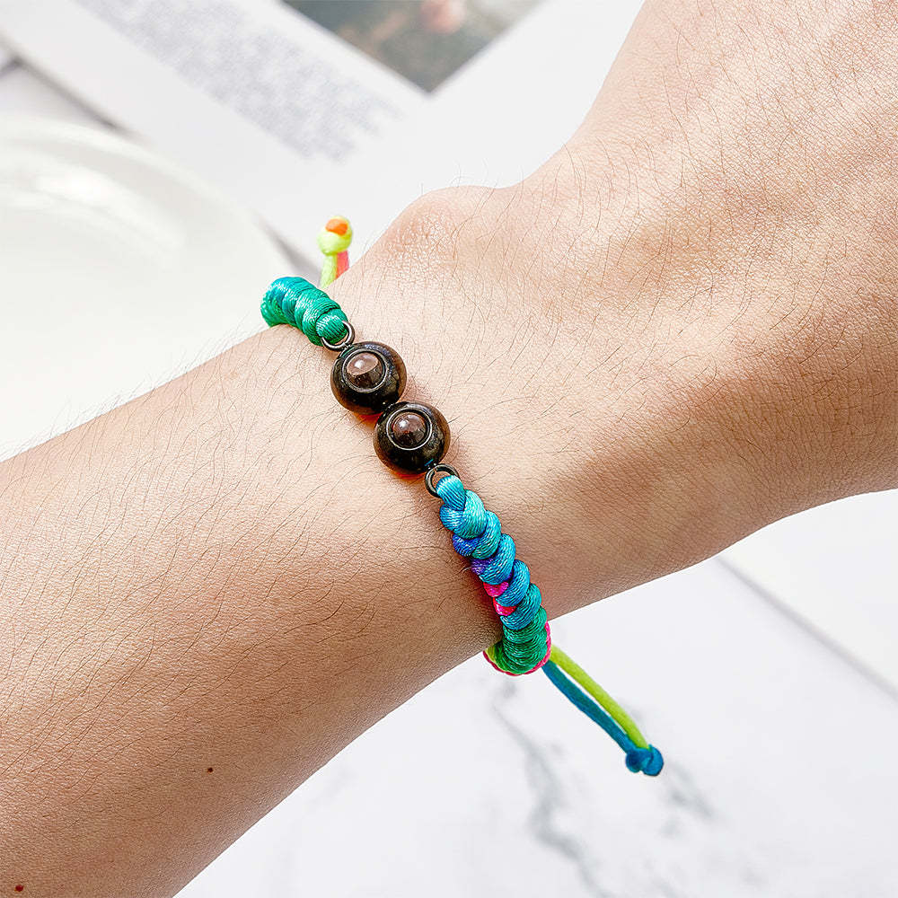 Personalized Double Pendant Projection Weave Bracelet Custom Photo Bracelet Gift for Couple Family - yournamenecklaceau