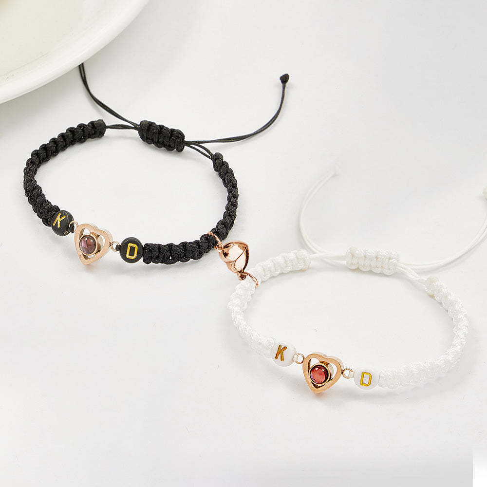 Personalized Braided Photo Projection Magnetic Bracelet Fishtail Rope Couple's Bracelet Gifts for Lover - yournamenecklaceau